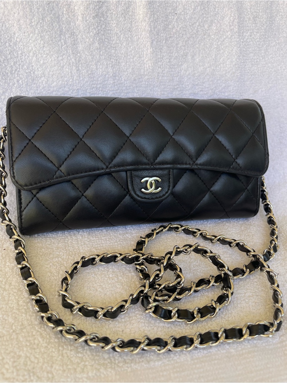 🖤AUTH. CHANEL CLASSIC FLAP LONG WALLET WITH SILVER TONE HARDWARE 🖤